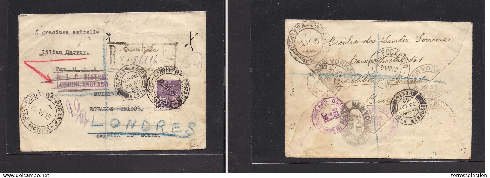 BRAZIL. Brazil - Cover - 1935 Curytiba To USA To London Registr Mult Fkd Env Nice 700rs Single Fking Env. Easy Deal. - Other & Unclassified