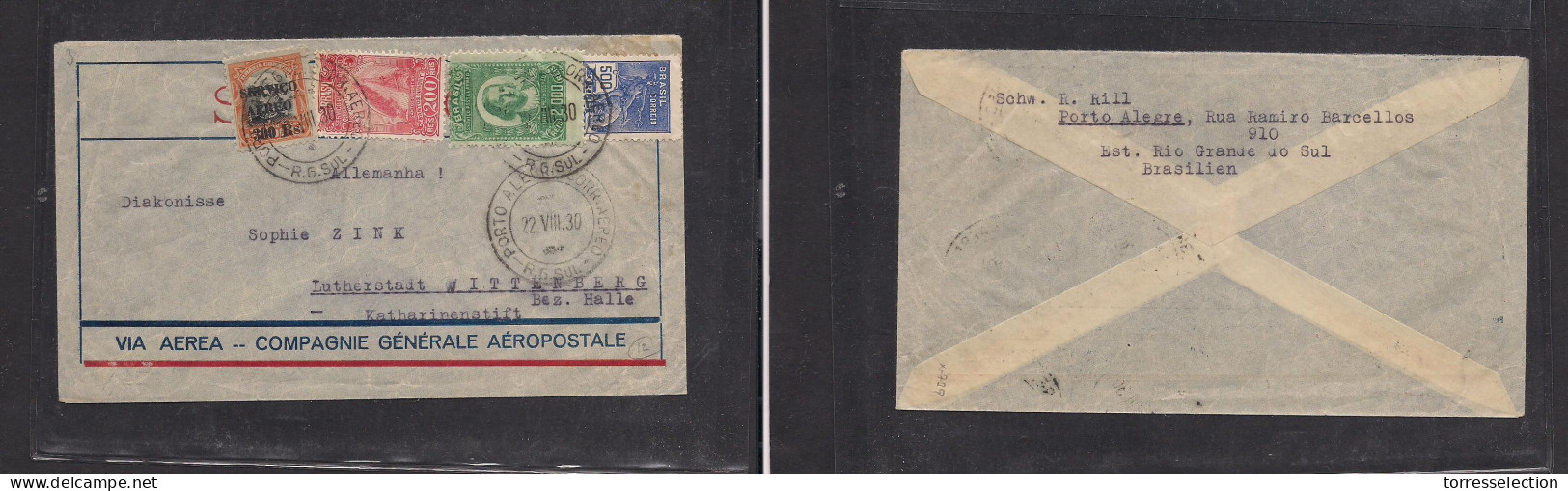 BRAZIL. Brazil - Cover - 1930 Porto Alegre To Germany Air Flown Fkd Env, Ovpt Issue. Easy Deal. - Other & Unclassified