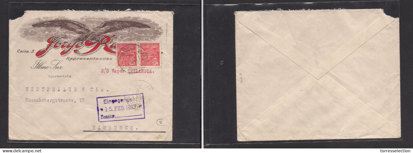 BRAZIL. Brazil - Cover - 1927 Pernambuco To Germany Hamburg Color Eagle Illustr Mult Fkd Env. Easy Deal. - Other & Unclassified