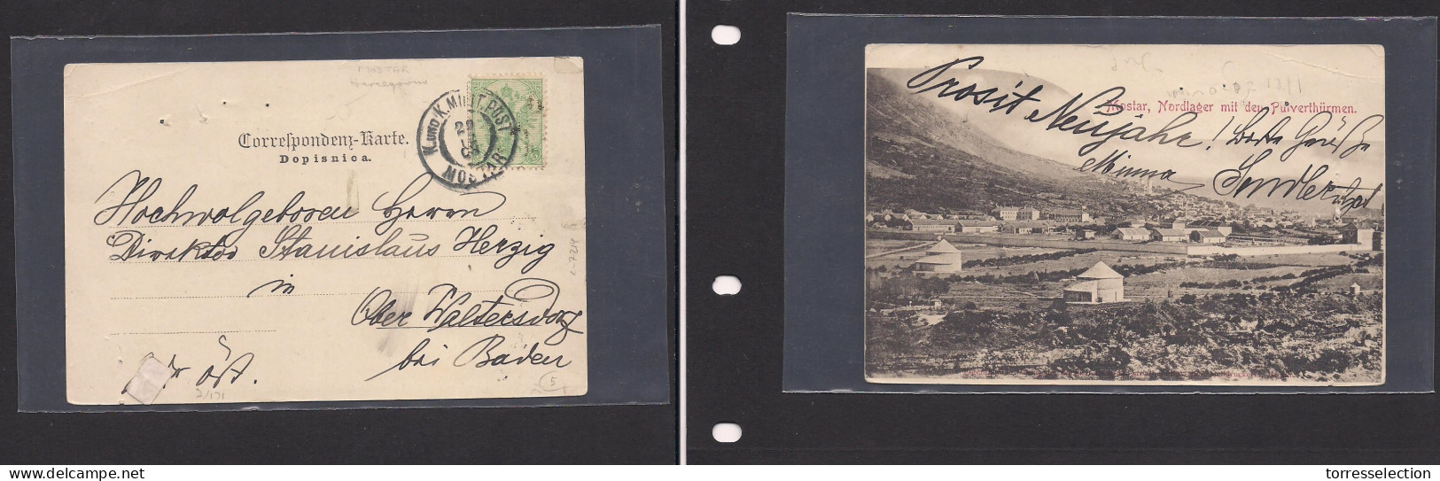 BOSNIA. Bosnia - Cover 1908 Mit Post Fkd Card Mostar To Ober Waltersdorf, Baden, Better Fine Print Stamp. Easy Deal. - Bosnie-Herzegovine