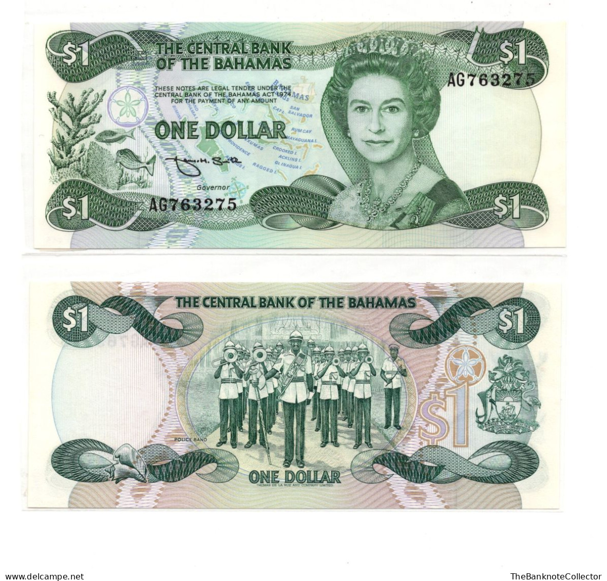 Bahamas Central Bank 1 Dollar 1974 (1984) QEII P-43b Smith Signature UNC - Bahamas