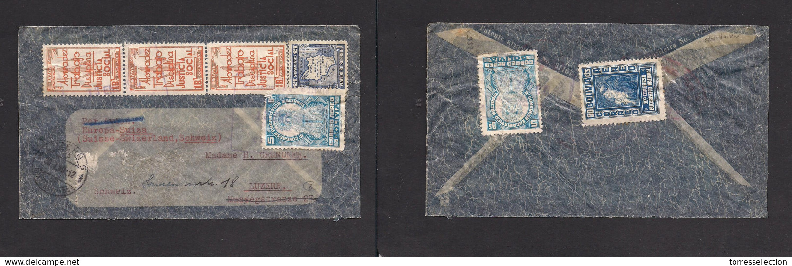 BOLIVIA. Bolivia  -cover - 1940 La Paz To Switz Luzern Air Mult Fkd Env. Easy Deal. - Bolivia