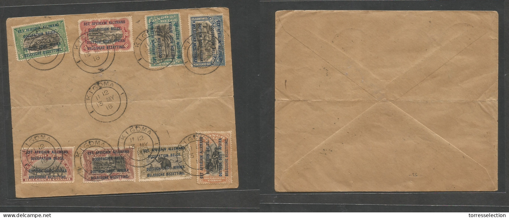 BELGIAN CONGO. 1918 (13 May) Kigoma. Multifkd Ovptd Issue Envelope. 8 Fidd Values. Belgian Occup (GEA) Fine Opportunity. - Altri & Non Classificati