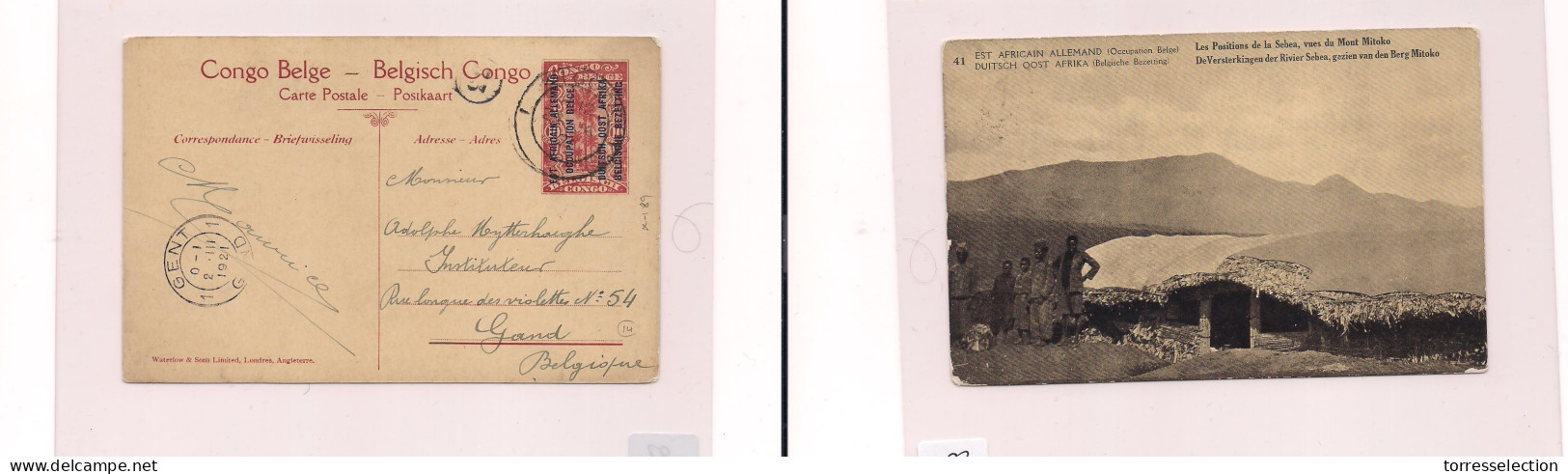 BELGIAN CONGO. Cover - . 1921 Kigoma To Gand Occup Ovpt Stat Ppc. Easy Deal. - Andere & Zonder Classificatie