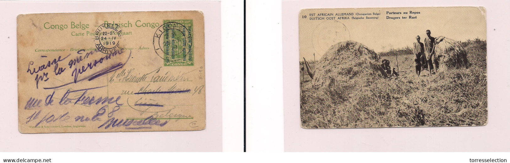 BELGIAN CONGO. Cover - . 1919 Kigoma To Liege Occup Ovpt Stat Ppc. Easy Deal. - Andere & Zonder Classificatie