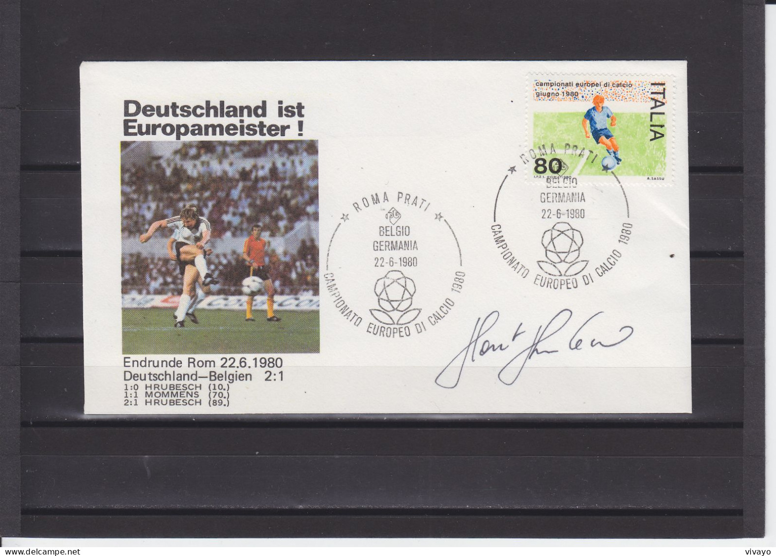 ITALIA - ITALY - ITALIE - 1980 - FOOTBALL EUROPEAN CHAMPIONSHIP - Mi. 1693 - GAME BELGIUM-GERMANY - SIGNED COVER - Championnat D'Europe (UEFA)