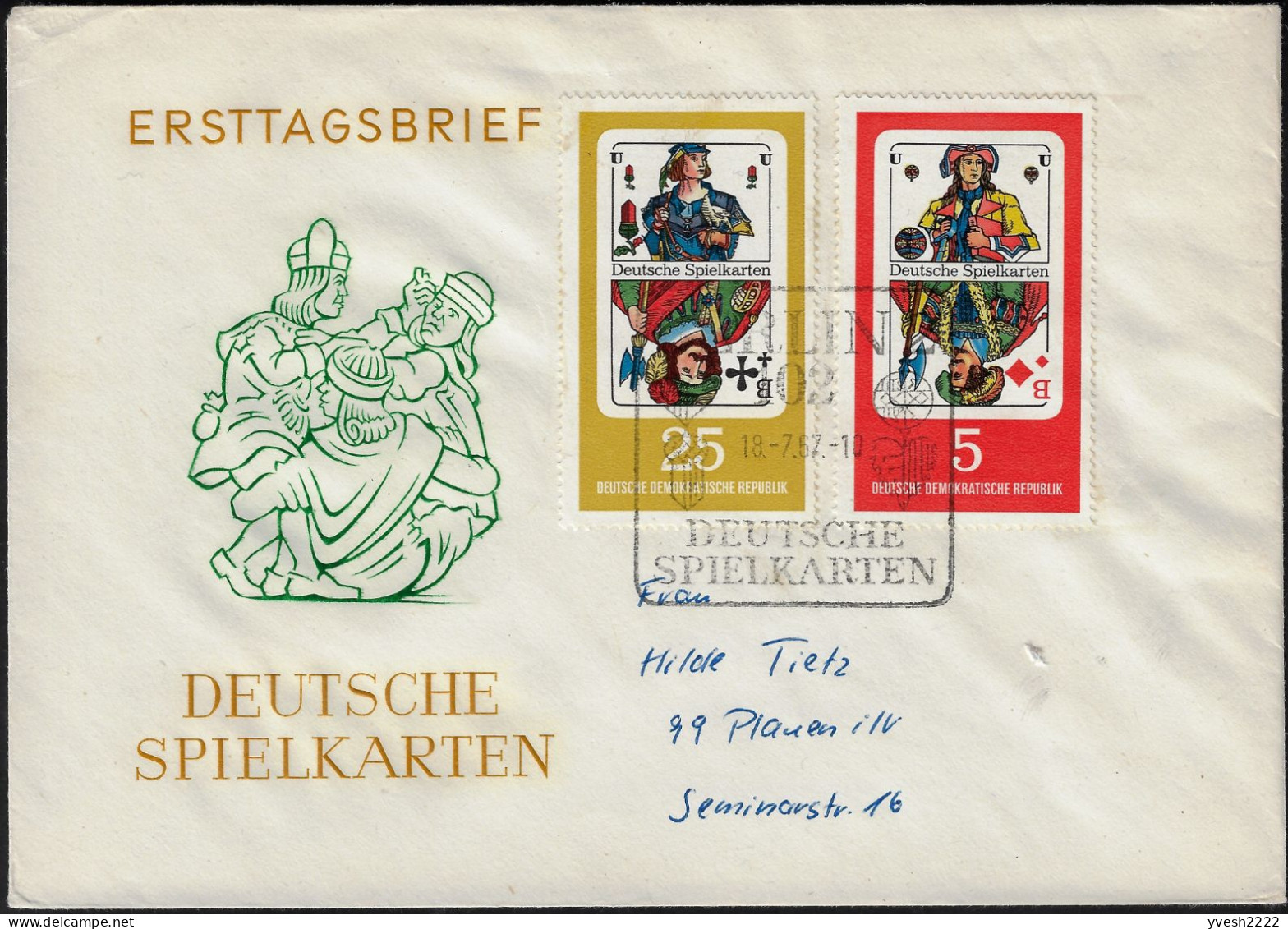 Allemagne Démocratique 1967 Y&T 995 à 998 Sur FDC. Cartes à Jouer. Valets De Carreau, De Coeur, De Pique Et De Trèfle - Non Classificati