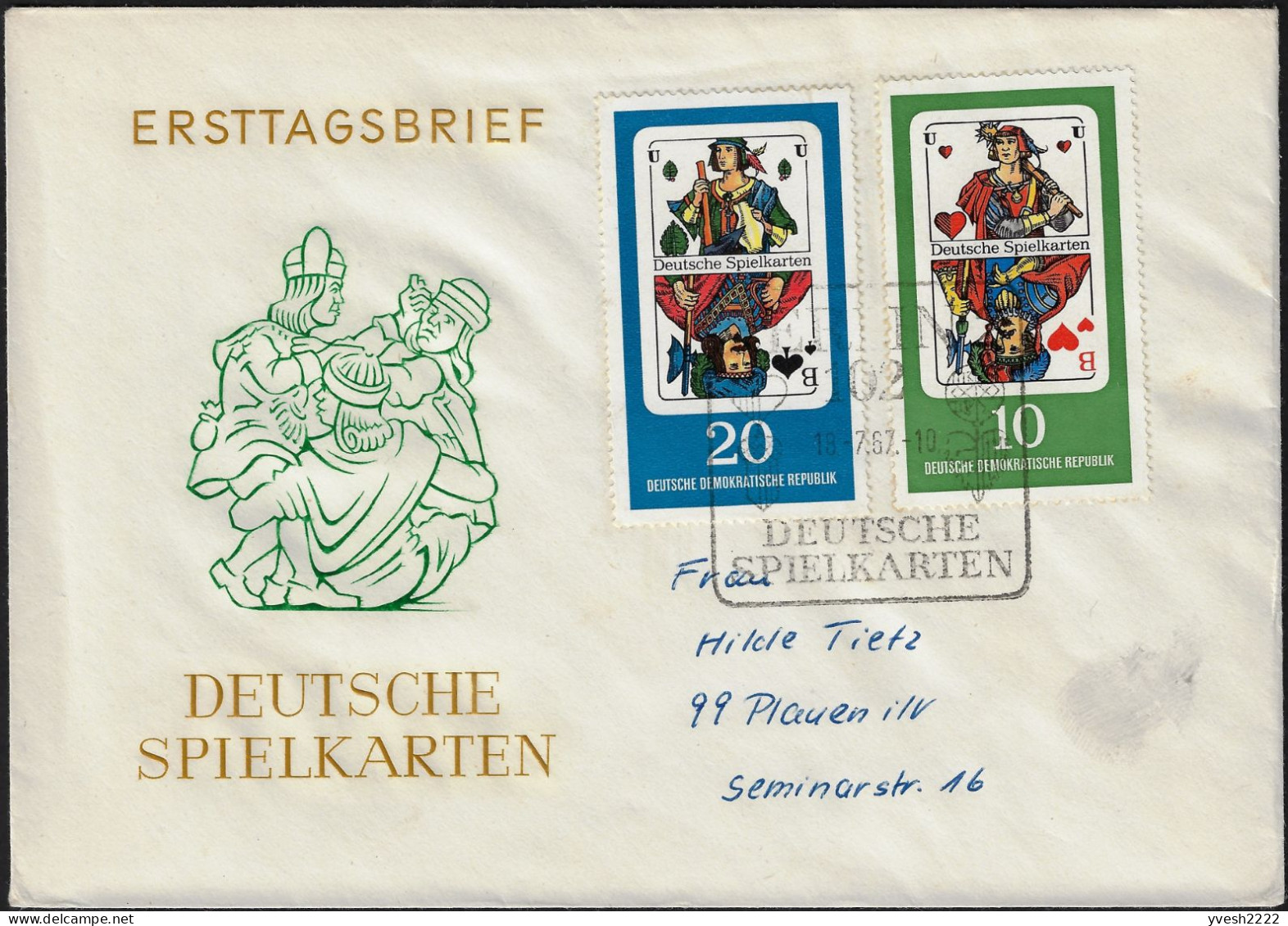 Allemagne Démocratique 1967 Y&T 995 à 998 Sur FDC. Cartes à Jouer. Valets De Carreau, De Coeur, De Pique Et De Trèfle - Zonder Classificatie