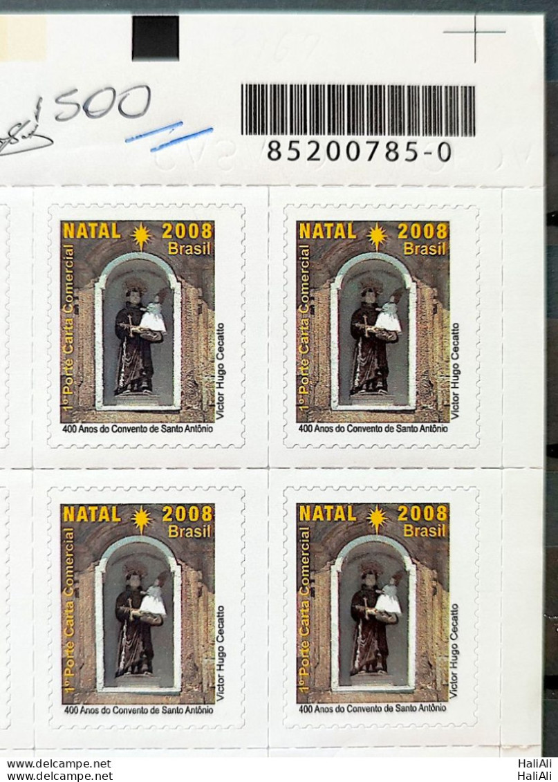 C 2769 Brazil Stamp Religion Christmas Franciscan Santo Antonio 2008 Block Of 4 Bar Code - Unused Stamps