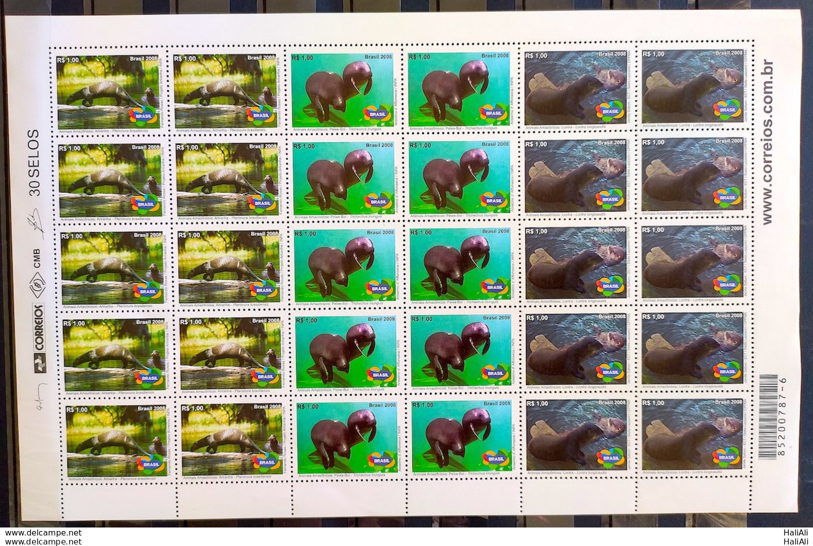 C 2763 Brazil Stamp Fauna Amazon Animals Fish Manatee Otter 2008 Sheet - Unused Stamps