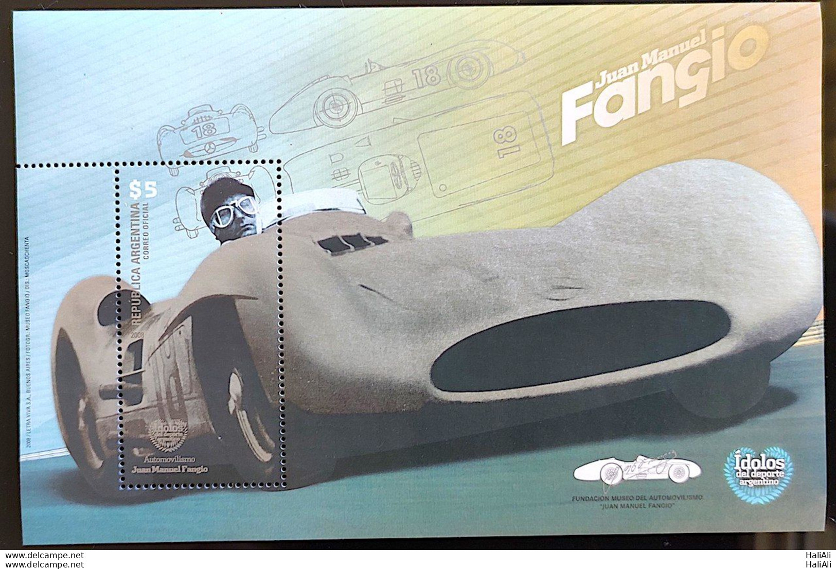 Argentina Stamp 2008 Juan Manuel Fangio Car Racing Formula 1 AR BL100 - Ungebraucht