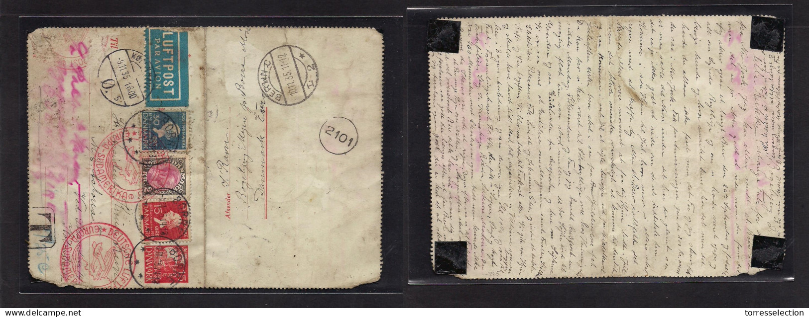 DENMARK. 1935 (8 Nov) Borre - CPH - ARGENTINA, Buenos Aires Via Berlin + German Condor Flight Red Cachet. Multifkd Air S - Sonstige & Ohne Zuordnung