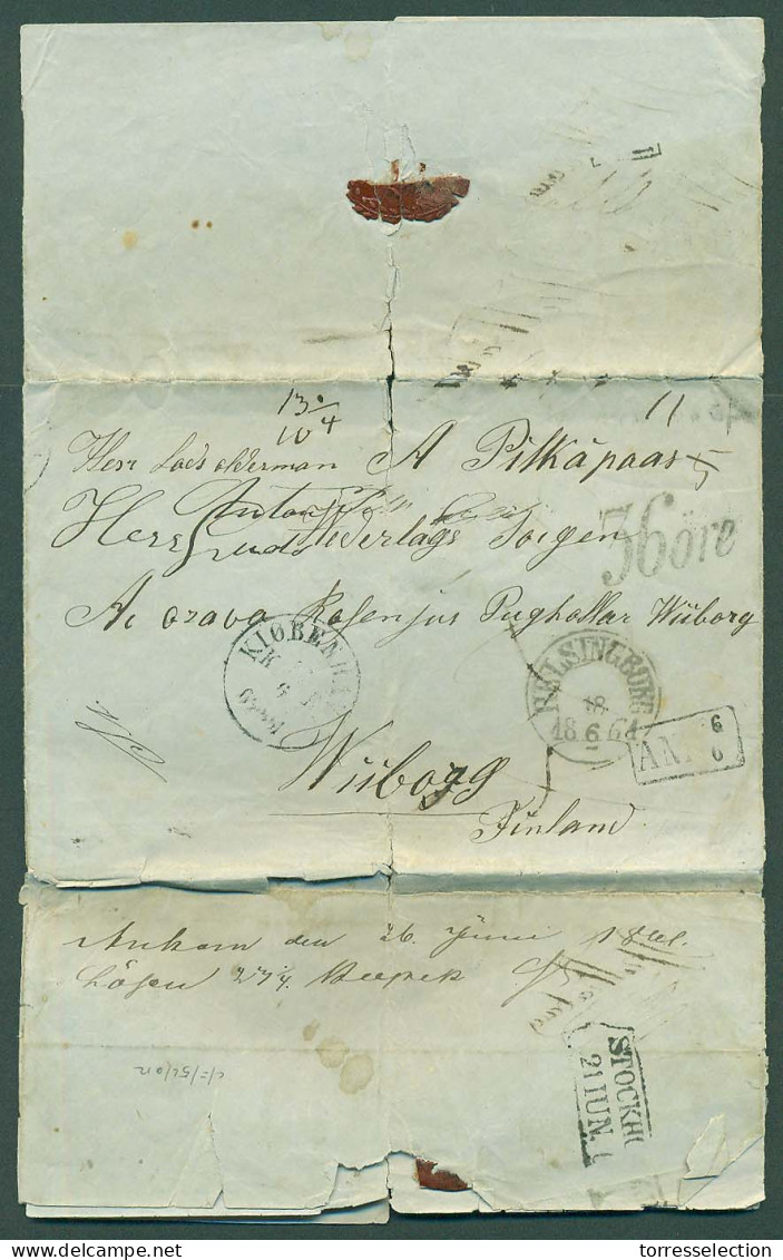 DENMARK. 1861. Paira Kopenhagen / Finnish Göbbehaminasja / Skunard Sobinayla - Finland / Wiborg. Stampless EL Full Text  - Sonstige & Ohne Zuordnung