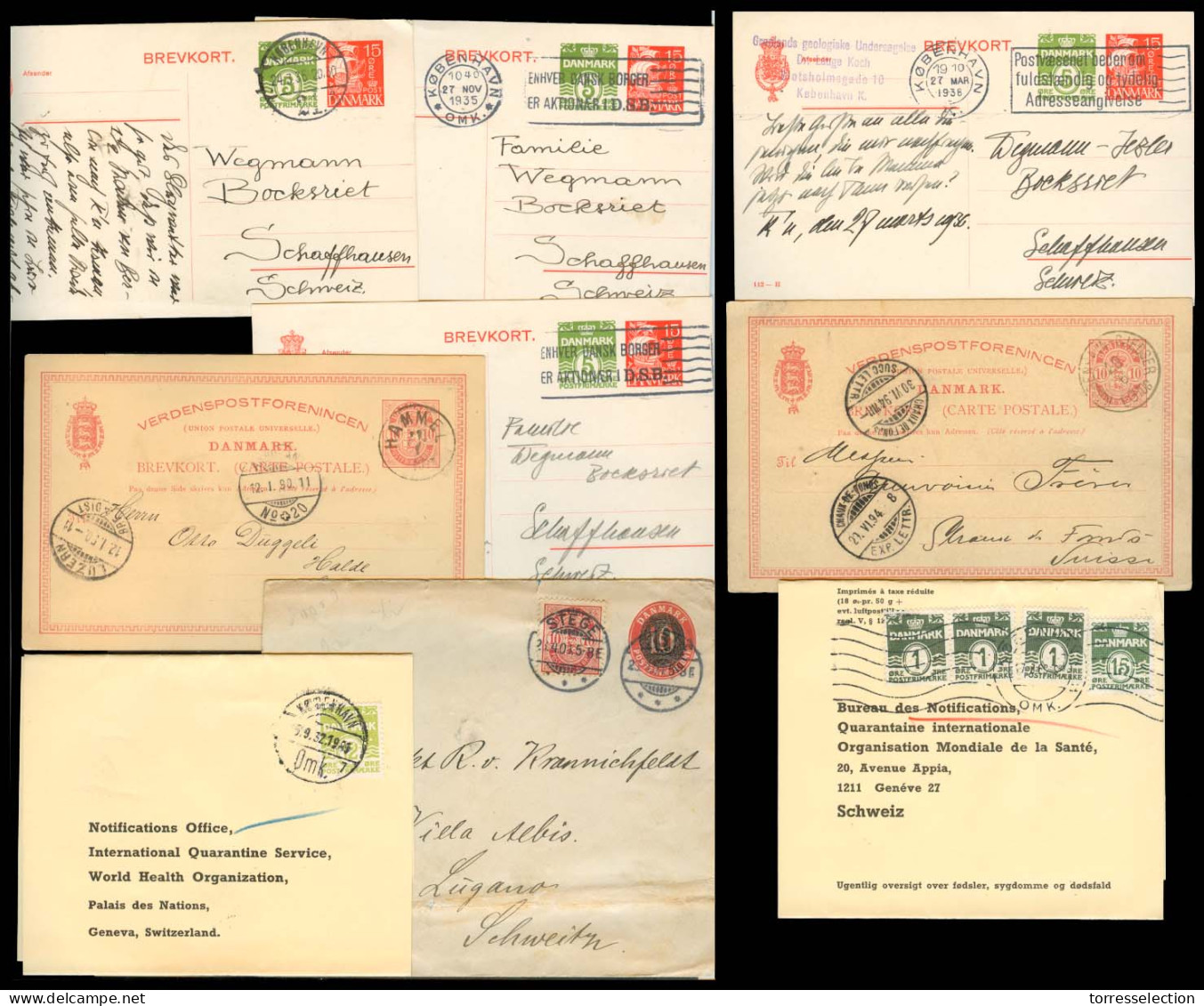 DENMARK. 1901-36. Mail To Switzerland. Selection Of 9 Diff, Most Are Stats + Adtls. Opportunity. - Sonstige & Ohne Zuordnung