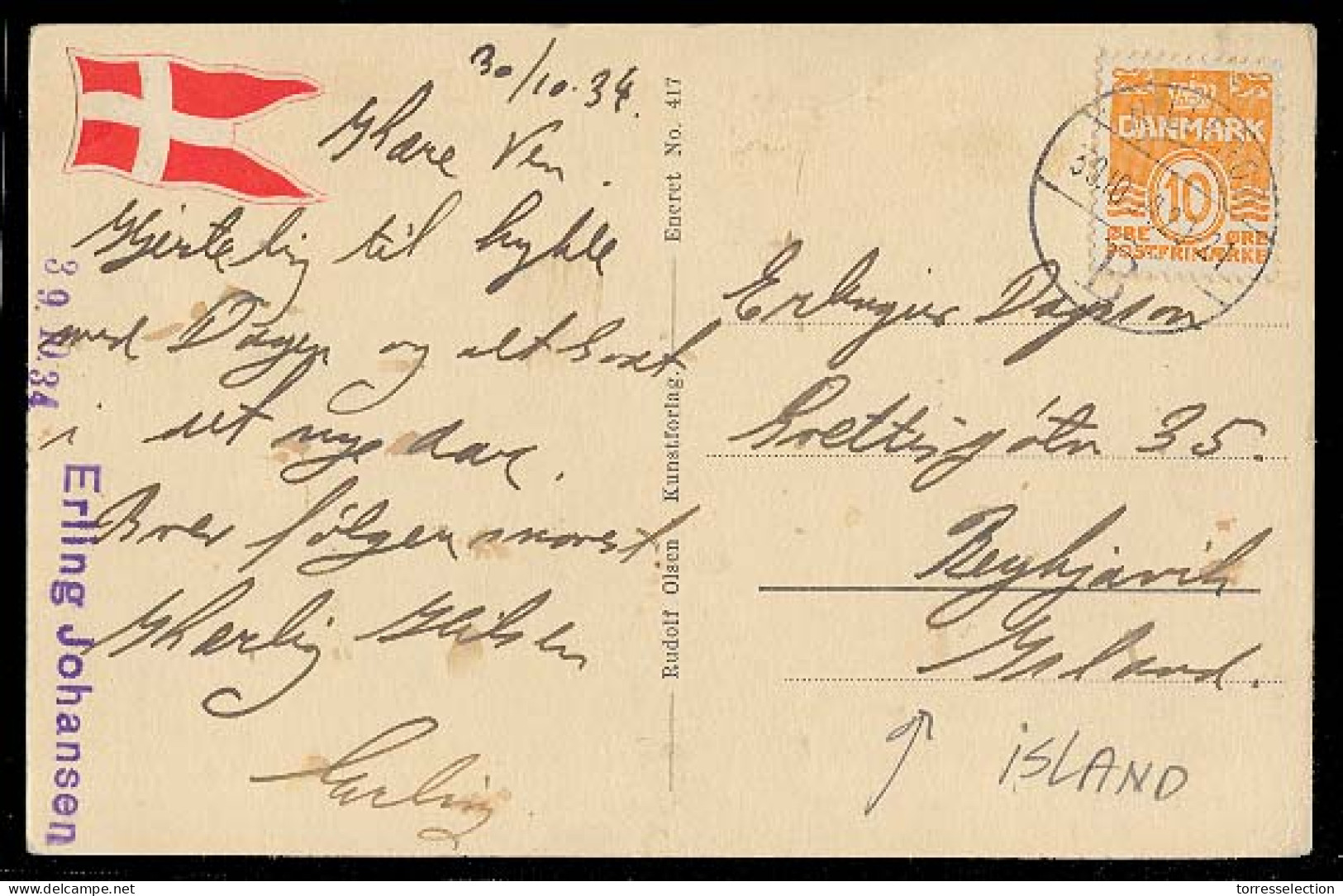 DENMARK. 1934 (30 Oct). Hillerop - Iceland. Fkd Card. Scarce Dest Always. VF. - Sonstige & Ohne Zuordnung