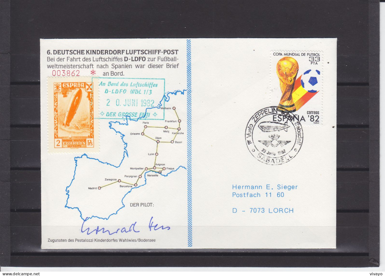 SPAIN - ESPAGNE - SPANIEN - O / FINE CANCELLED - FOOTBALL WORLD CUP 1982 - ZEPPELIN MAIL - 23/6/82 - 1982 – Espagne