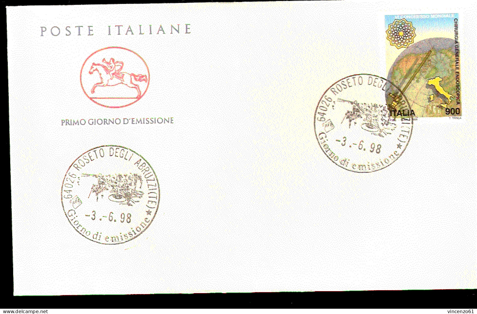 1998 ANNULLO FDC  VI Congresso Mondiale Di Chirurgia Generale Endoscopica, Roma. - Geneeskunde