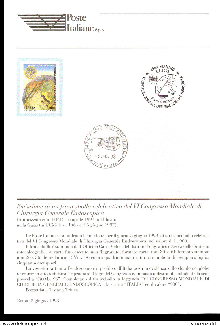 1998 Bollettino  VI Congresso Mondiale Di Chirurgia Generale Endoscopica, Roma. - Médecine