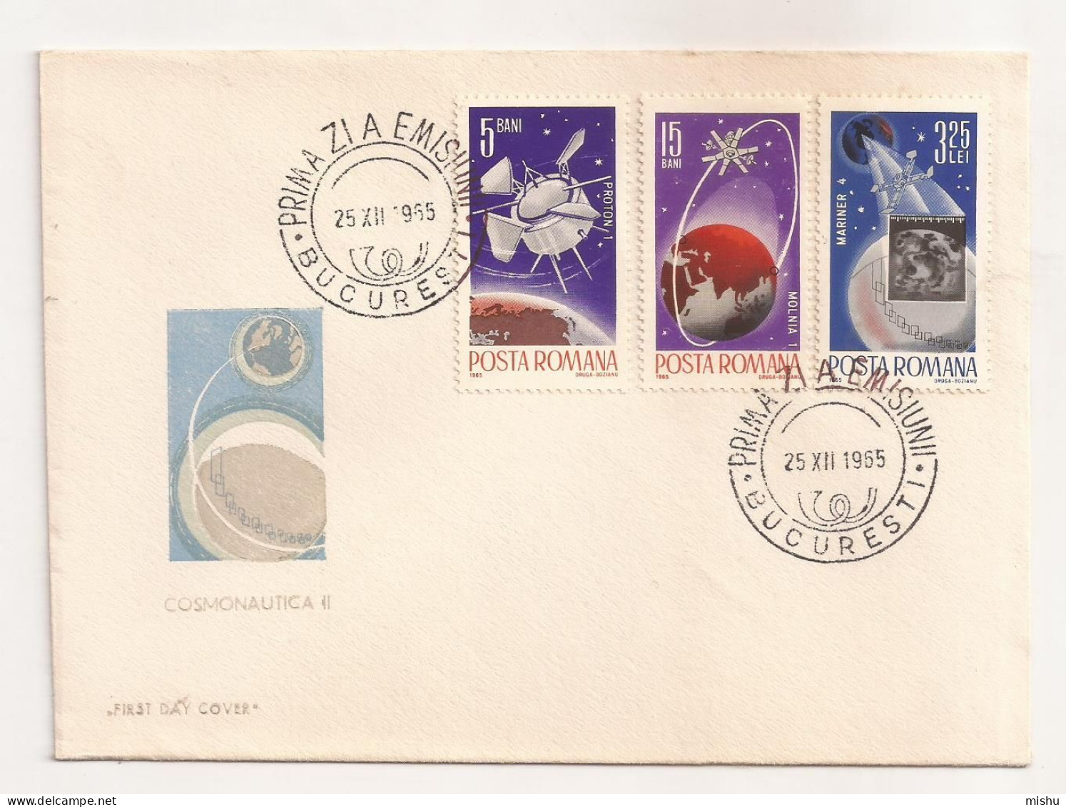 P1 Plic FDC ROMANIA - Prima Zi A Emisiunii - Cosmonautica 2 - First Day Cover , Uncirculated 1965 - FDC