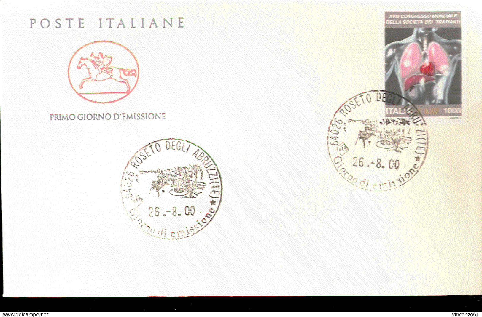 2000 ANNULLO FDC XVIII Congresso Internazionale Della Società Dei Trapianti. - Médecine