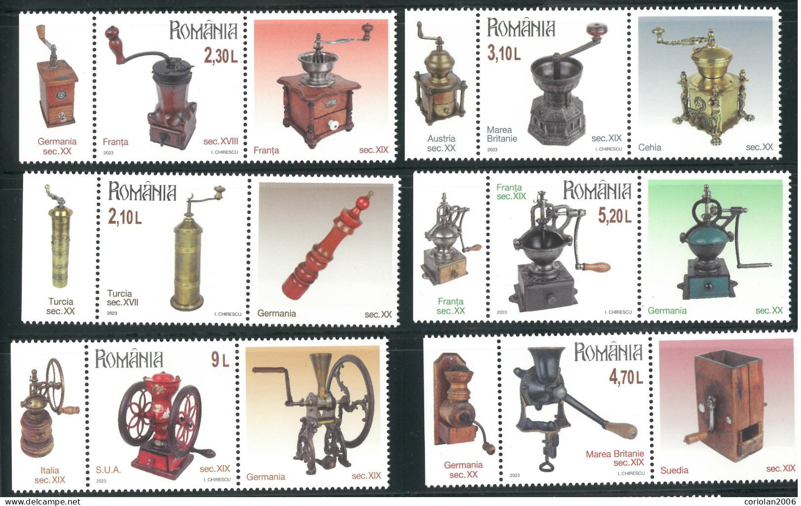 Romania 2023 / Grinders / Set 6 Stamps With 2 Labels - Ongebruikt