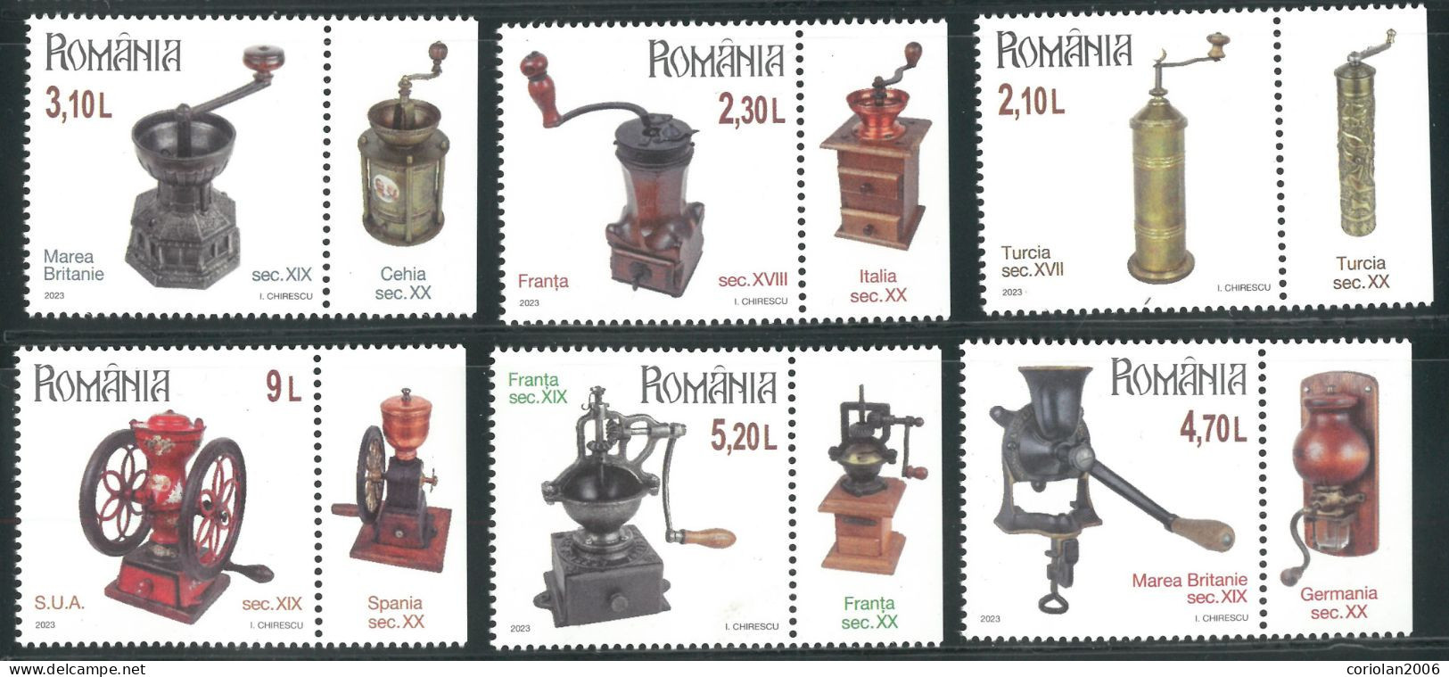 Romania 2023 / Grinders / Set 6 Stamps With Labels - Neufs