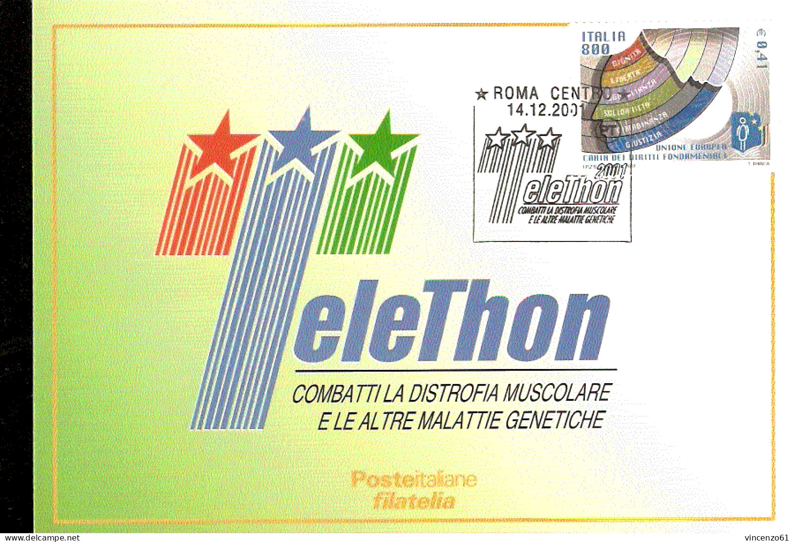 TELETHON CARTOLINA UFFICIALE CON ANNULLO SPECIALE 2001 - Ziekte