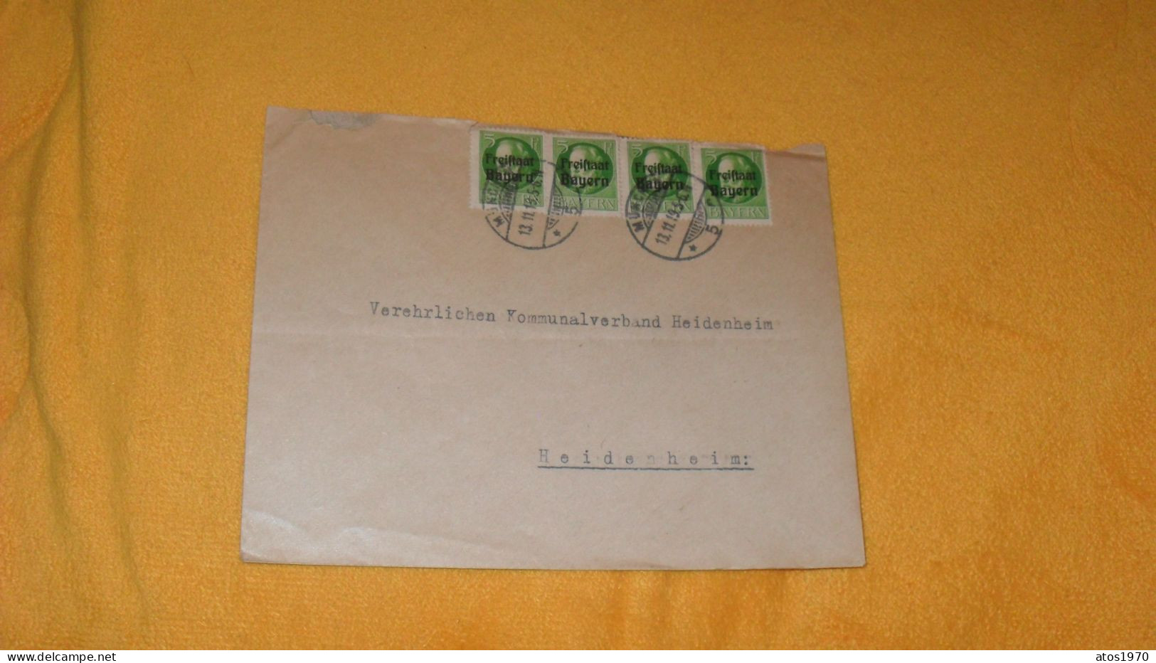 ENVELOPPE ANCIENNE DE 1919../ ALLEMAGNE..CACHETS MUNCHEN ?..POUR HEIDENHEIM..+ TIMBRES X4 SURCHARGE FREIFTAAT BAYERN - Autres & Non Classés