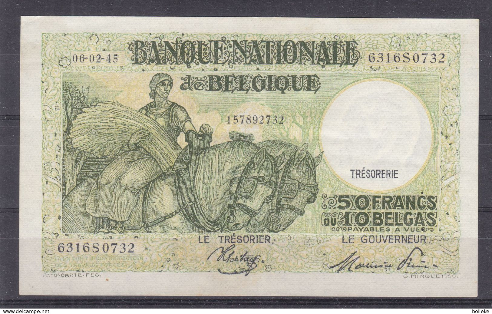 Belgique - Biljet Du 06-02-45 - 50 Francs - 10 Belgas - - 50 Francs-10 Belgas