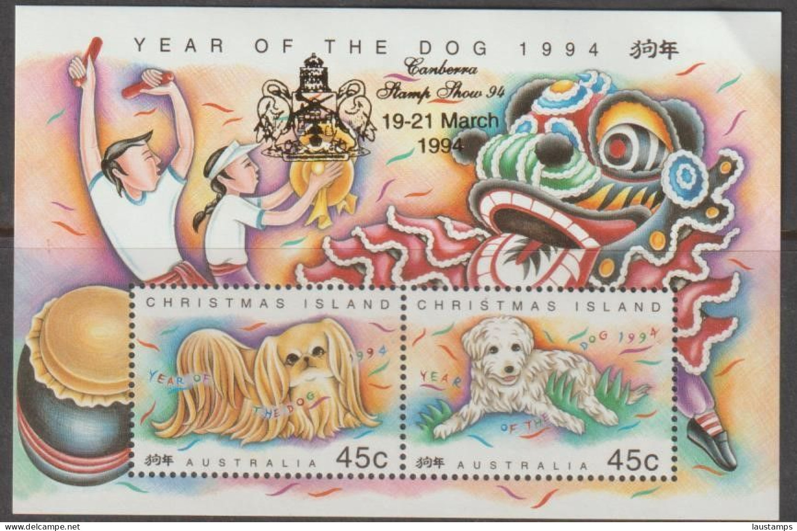 Christmas Island 1994 Year Of The Dog Ovpt Canberra Stamps Show S/S MNH - Chines. Neujahr