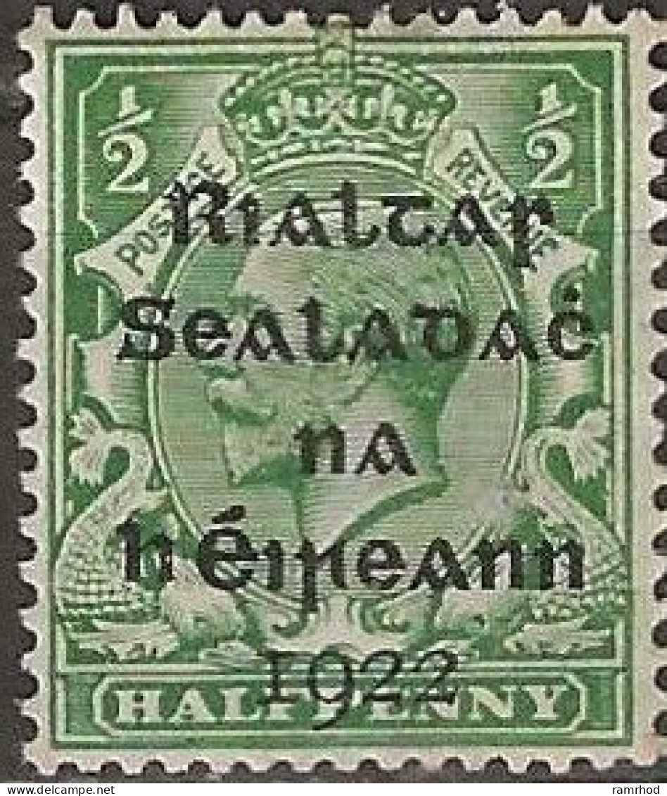 IRELAND 1922 King George V Overprinted - ½d. - Green MH - Nuovi