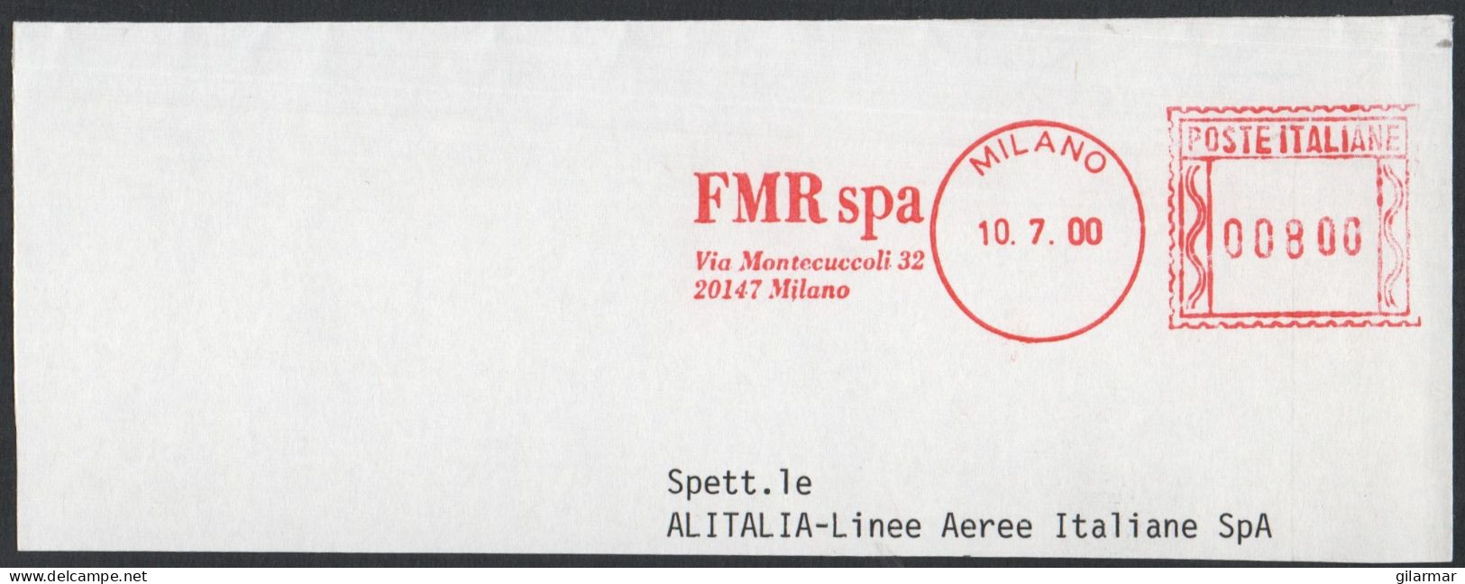 ITALIA MILANO 2000 - METER / EMA FMR FRANCO MARIA RICCI RIVISTA D'ARTE - FRAGMENT Cm 16,5x6 - Maschinenstempel (EMA)