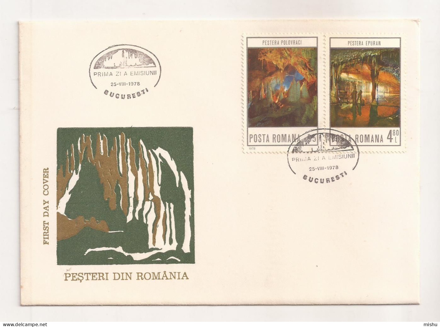 P2 Plic FDC ROMANIA - Prima Zi A Emisiunii - Pesteri Din Romania - First Day Cover , Uncirculated 1978 - FDC