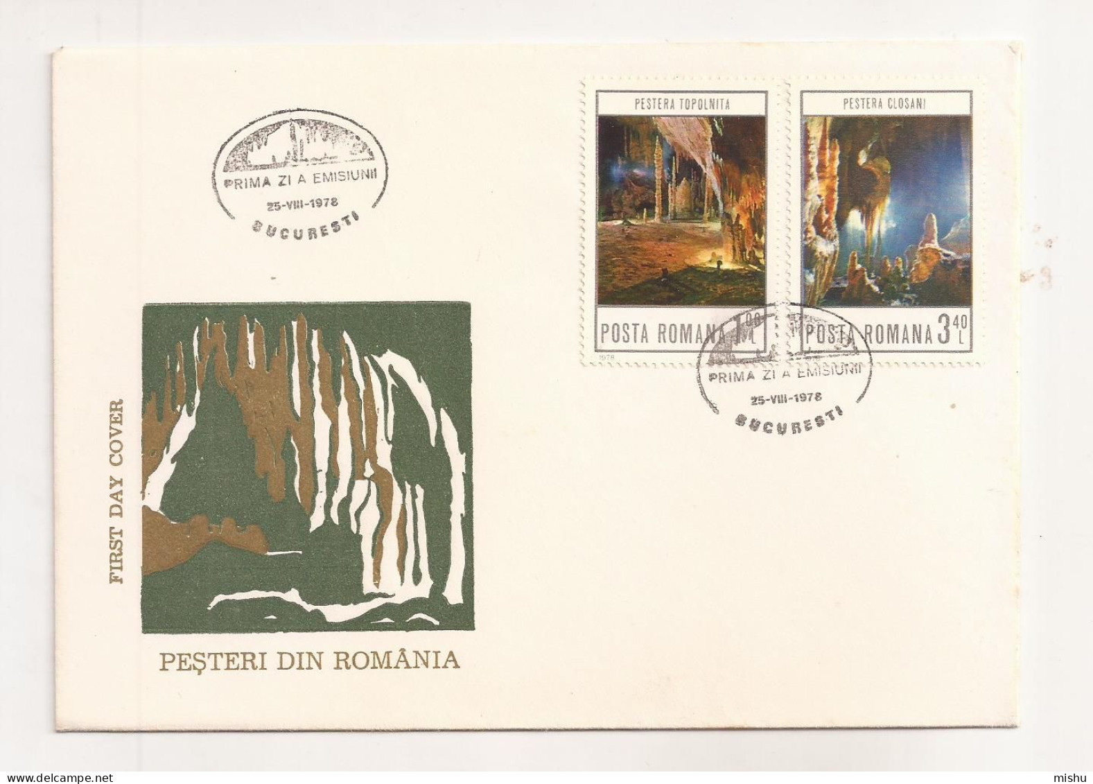 P2 Plic FDC ROMANIA - Prima Zi A Emisiunii - Pesteri Din Romania - First Day Cover , Uncirculated 1978 - FDC