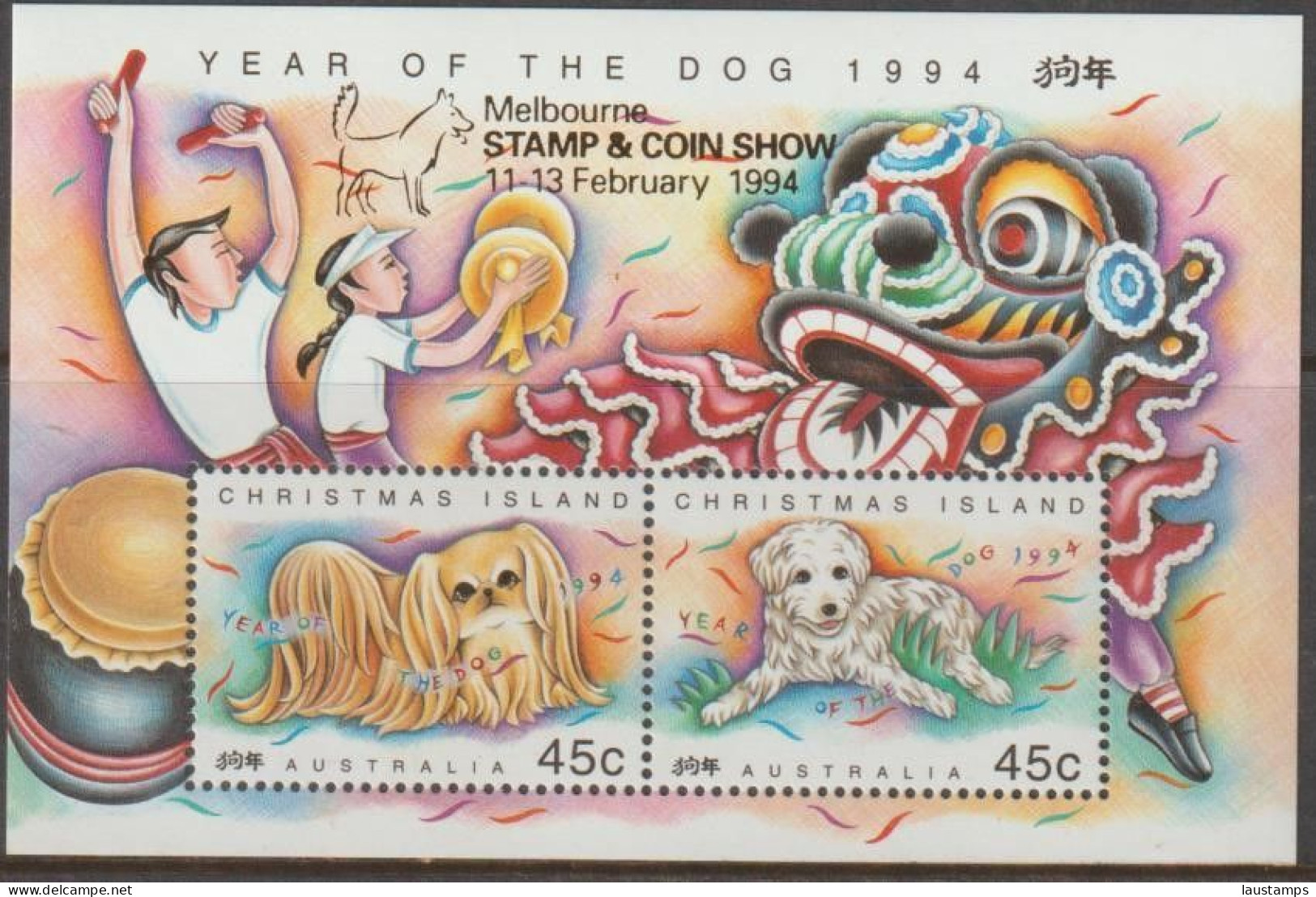 Christmas Island 1994 Year Of The Dog Ovpt Melbourne Stamp & Coin Show S/S MNH - Chinese New Year