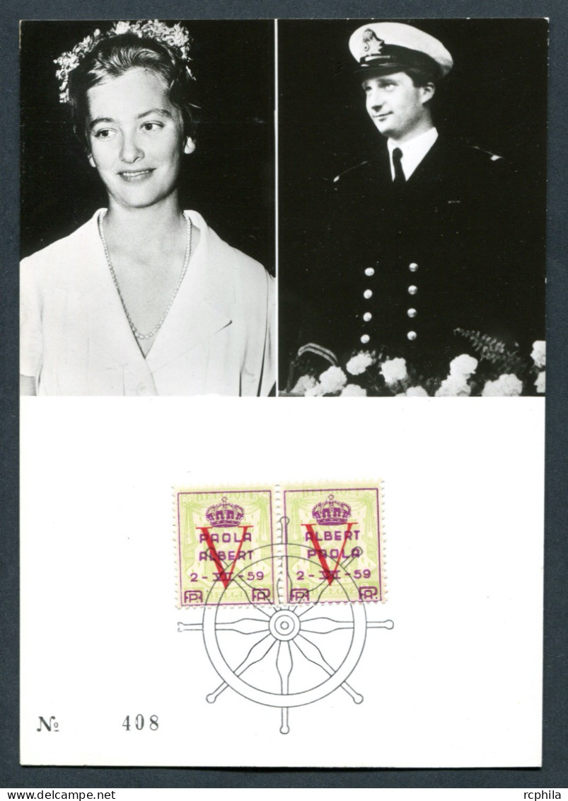 RC 27219 BELGIQUE 1959 MARIAGE DE LA PRINCESSE PAOLA ET DU PRINCE ALBERT CARTE MAXIMUM TB - 1951-1960