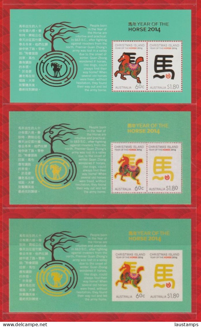 Christmas Island 2014 Year Of The Horse Normal, Silk And Self-adhesive 3xS/S MNH - Chinees Nieuwjaar