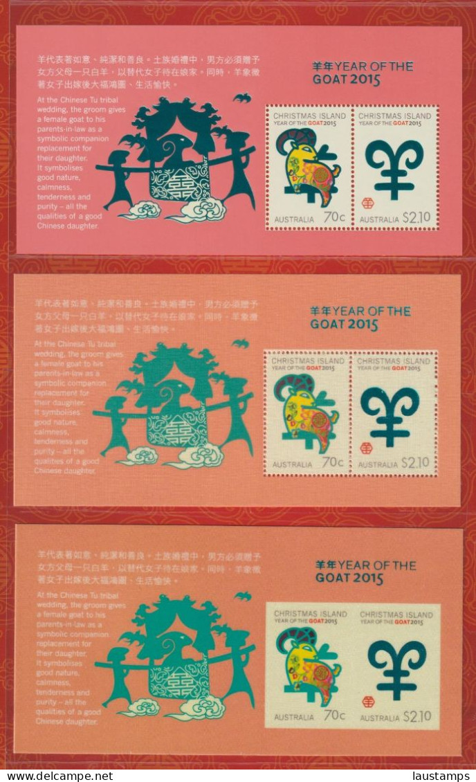 Christmas Island 2015 Year Of The Goat Normal, Silk And Self-adhesive 3xS/S MNH - Nouvel An Chinois