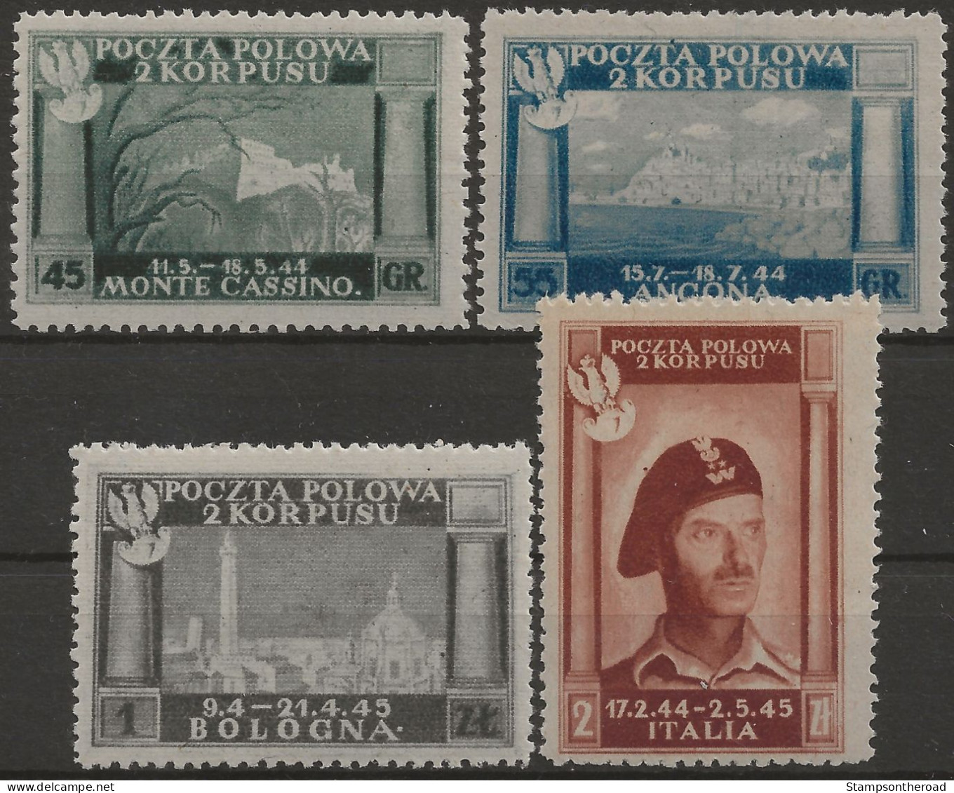 CP1-4N - 1946 Corpo Polacco, Sassone Nr. 1/4, Serie Di 4 Francobolli Nuovi Senza Linguella **/ - 1946-47 Corpo Polacco Period