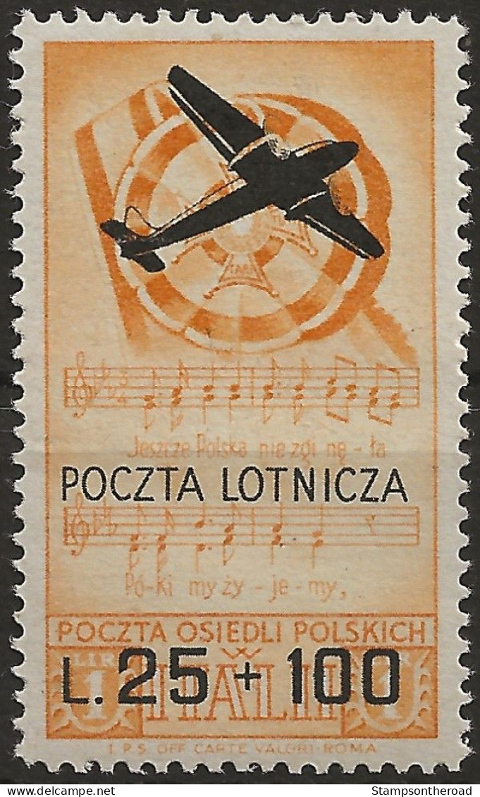 CPPA3L - 1946 Corpo Polacco, Sassone Nr. 3, Posta Aerea, Francobollo Nuovo Con Traccia Di Linguella */ - 1946-47 Corpo Polacco Period