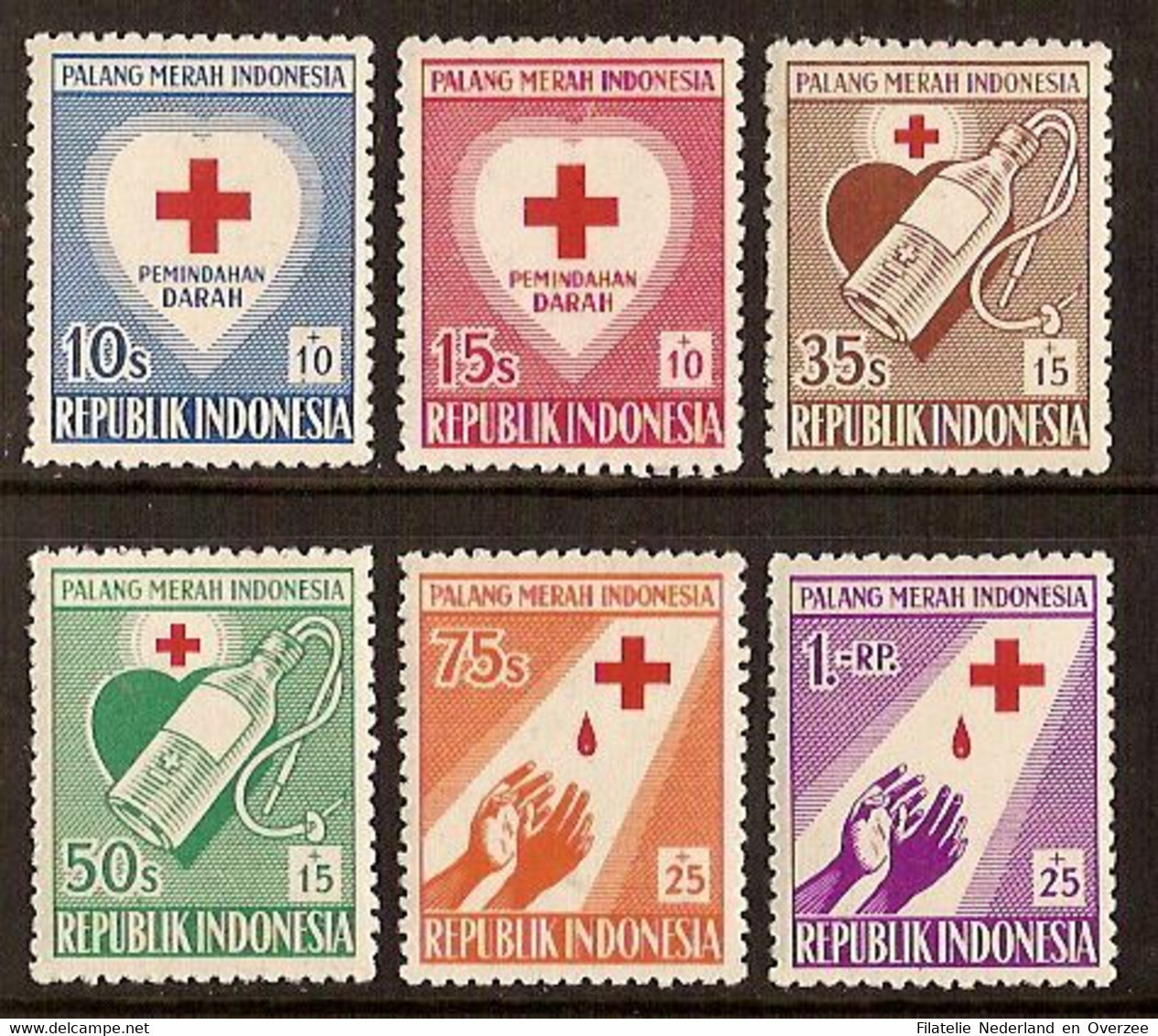 Indonesië / Indonesia 1956 Nr 179/184 Postfrist/MNH Rode Kruis, Red Cross, Rotes Kreuz, Croix Rouge - Indonesië