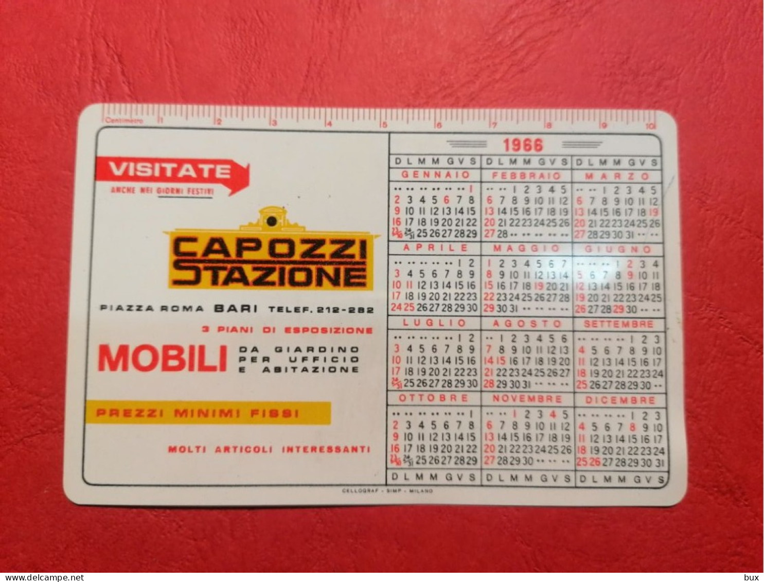 1966 Bari Capozzi Stazione Negozi Mobile Retro Campionato Di Calcio Serie A Calendario Tascabile - Petit Format : 1941-60