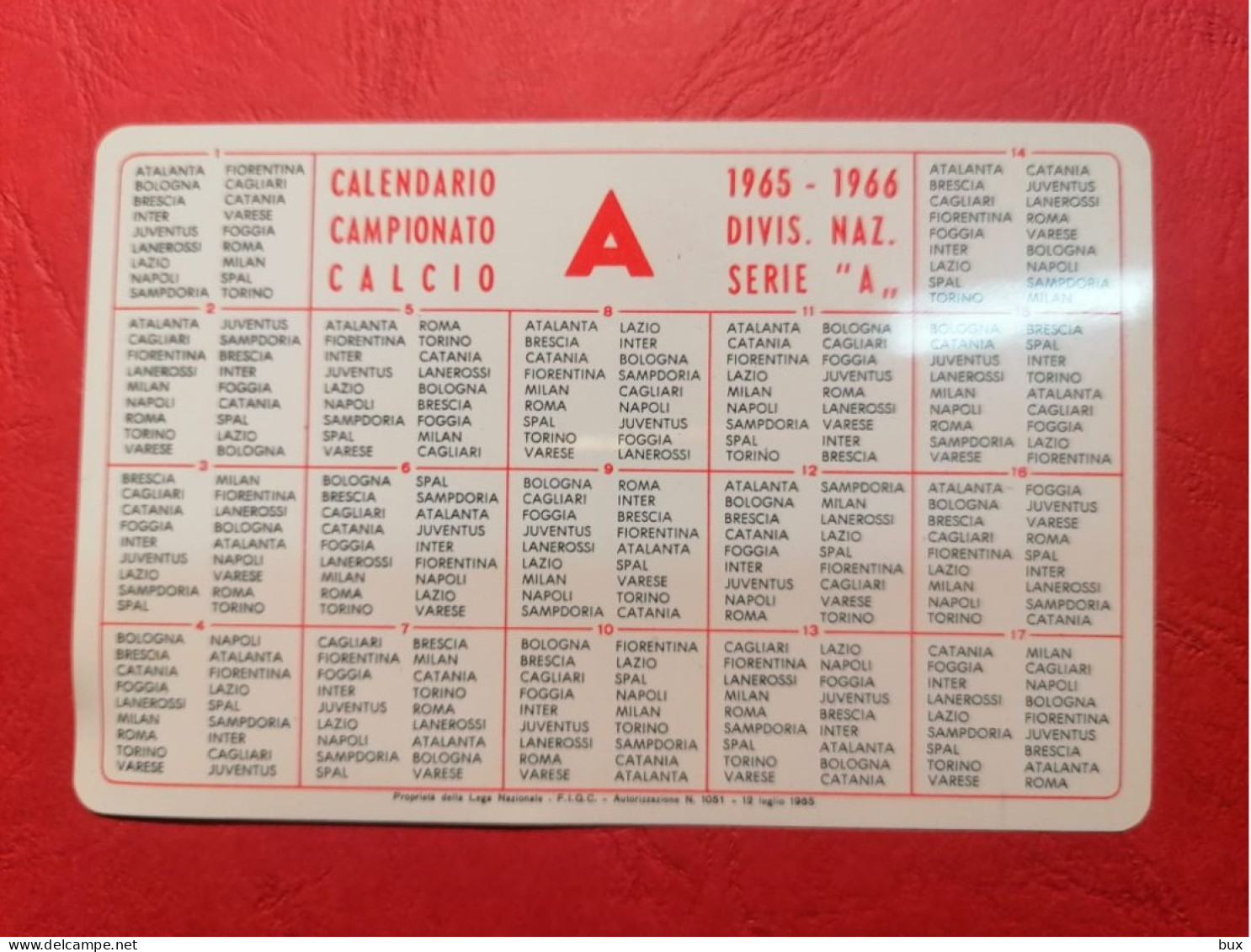 1966 Bari Capozzi Stazione Negozi Mobile Retro Campionato Di Calcio Serie A Calendario Tascabile - Petit Format : 1941-60