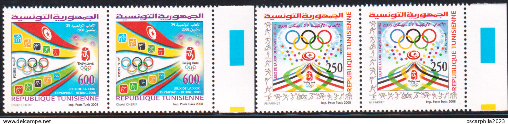 2008 - Tunisie - Y&T 1619- 1620 - Jeux Olympiques De Pekin, Série Complète -  En Paire 4 V - MNH***** - Verano 2008: Pékin