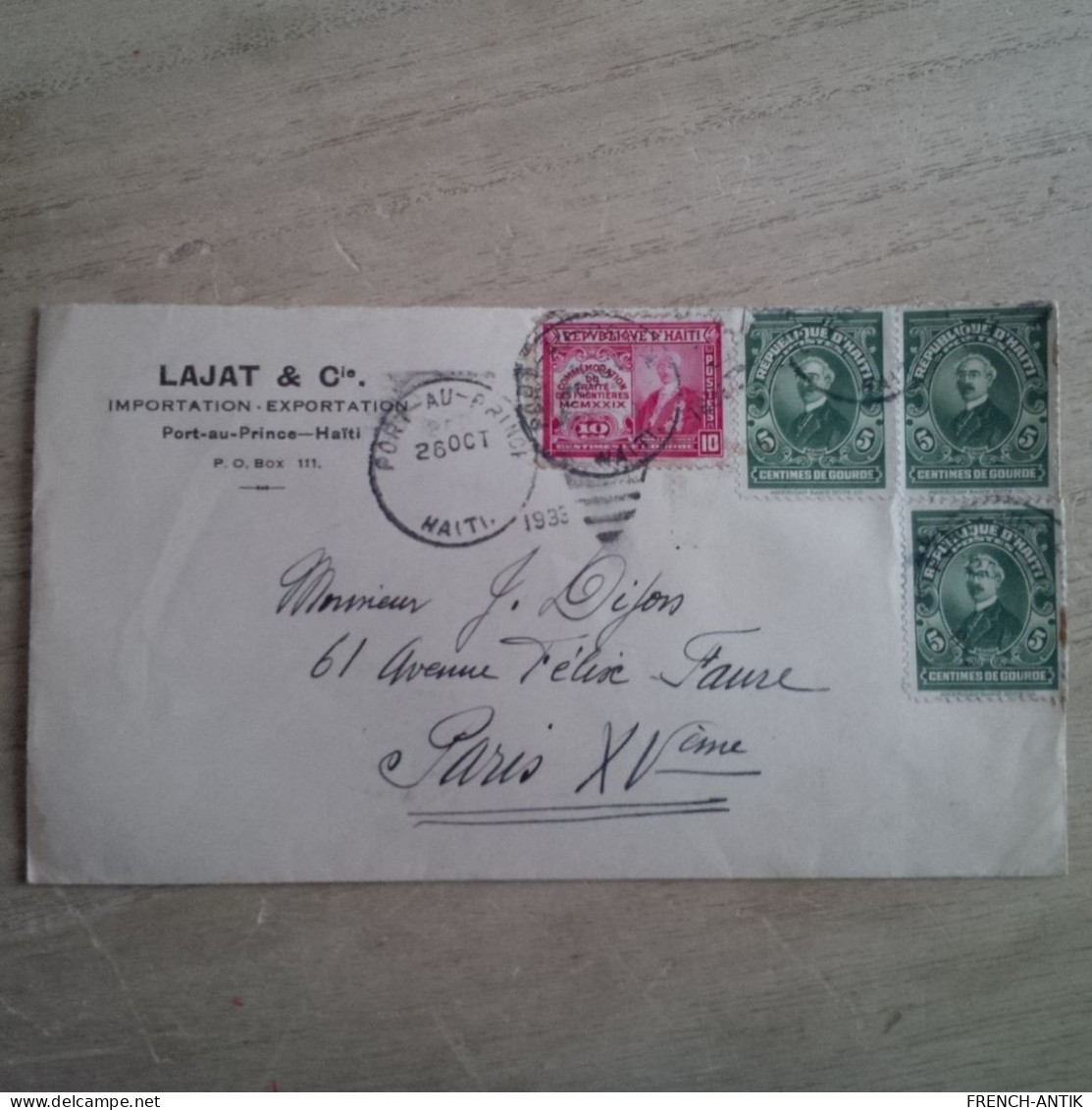 LETTRE HAITI PORT AU PRINCE POUR PARIS 1933 - Antille