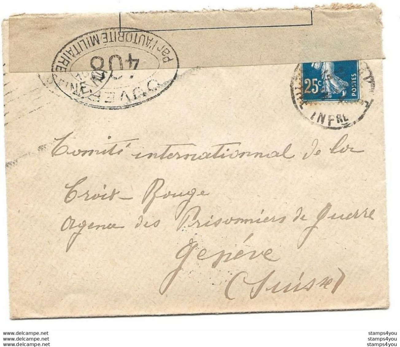 221 - 60 - Enveloppe Envoyée à La Croix Rouge Genève 1916  - Censure - WW1 (I Guerra Mundial)