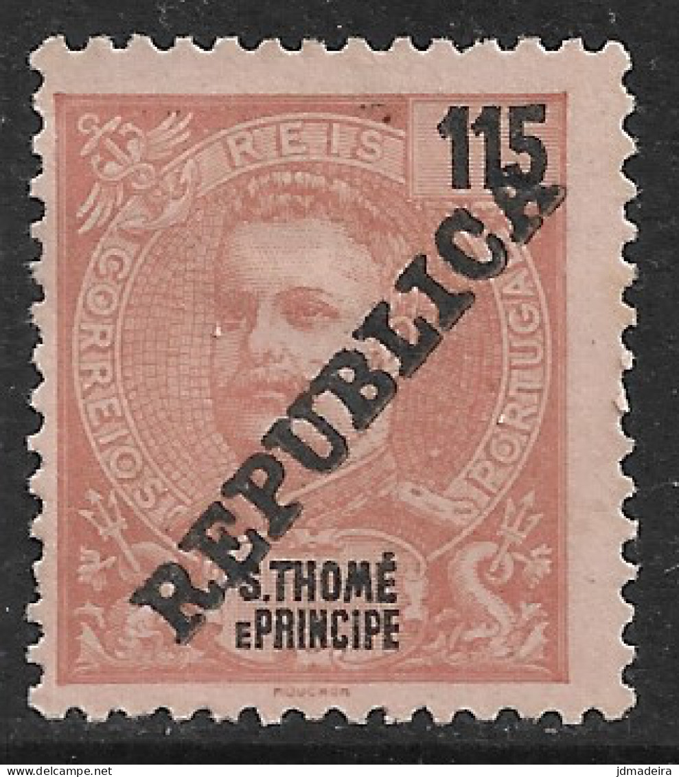 St. Thomas And Prince – 1913 KIng Carlos Overprinted REPUBLICA 115 Réis Mint Stamp - St. Thomas & Prince