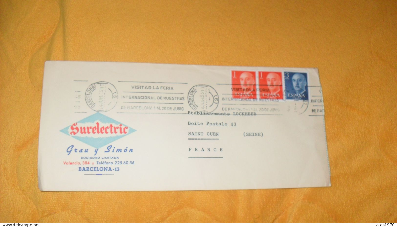 GRANDE ENVELOPPE DE 1963../ SURELECTRIC GRAU Y SIMON BARCELONA POUR SAINT OUEN FRANCE + TIMBRES X3.. - Cartas & Documentos