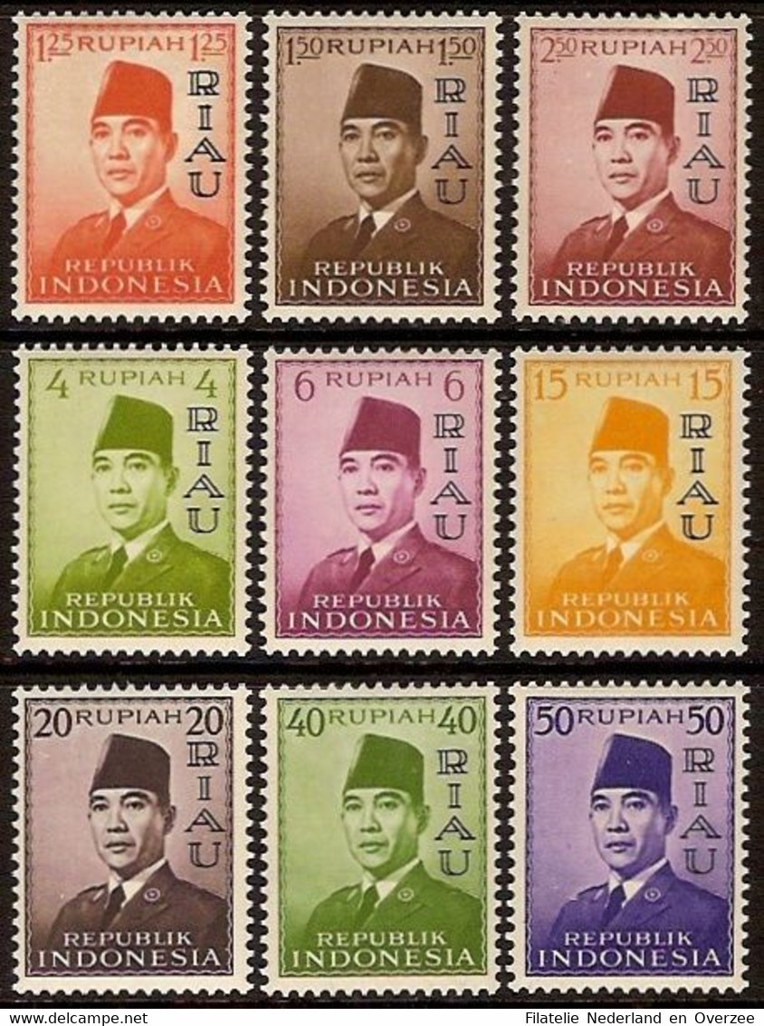 Indonesië / Indonesia 1960 RIAU 33/41 Postfris/MNH President Soekarno, Opdruk RIAU, Overprint RIAU - Indonesië