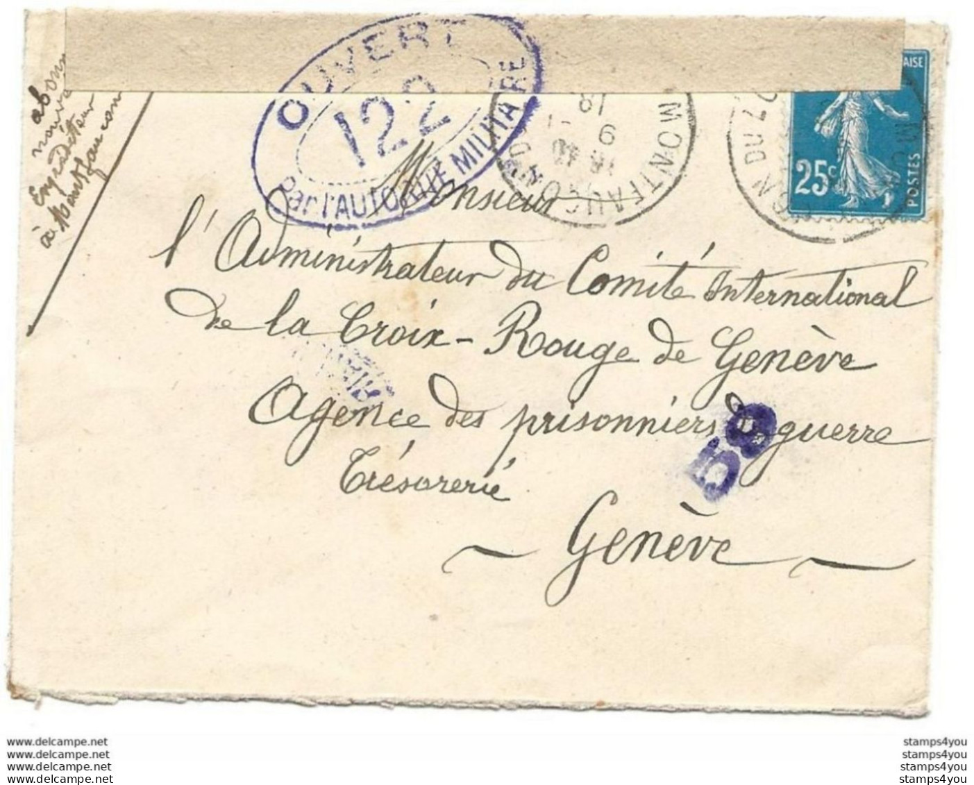 221 - 72 - Enveloppe Envoyée De Montfaucon à La Croix Rouge Genève 1918 - Censure - Prima Guerra Mondiale